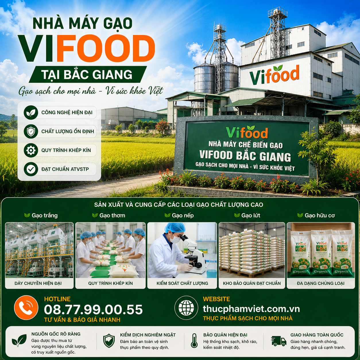 Nhà Máy Gạo VIFOOD Tại Bắc Giang 🌾 Gạo Sạch – Giá Sỉ – Giao Nhanh
