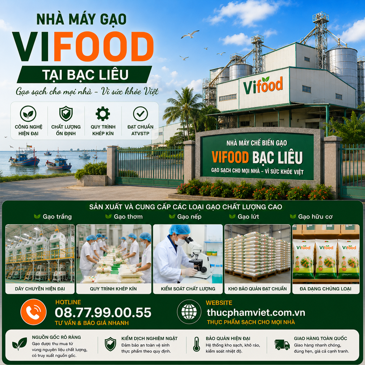 Nhà Máy Gạo VIFOOD Tại Bạc Liêu 🌾 Gạo Sạch – Giá Sỉ – Giao Nhanh