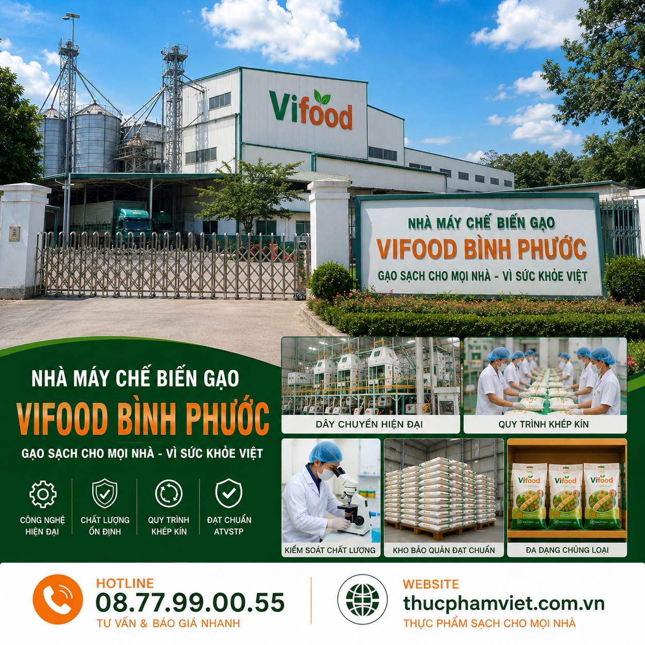 Nhà Máy Gạo VIFOOD Tại Bình Phước 🌾 Gạo Sạch – Giá Sỉ – Giao Nhanh