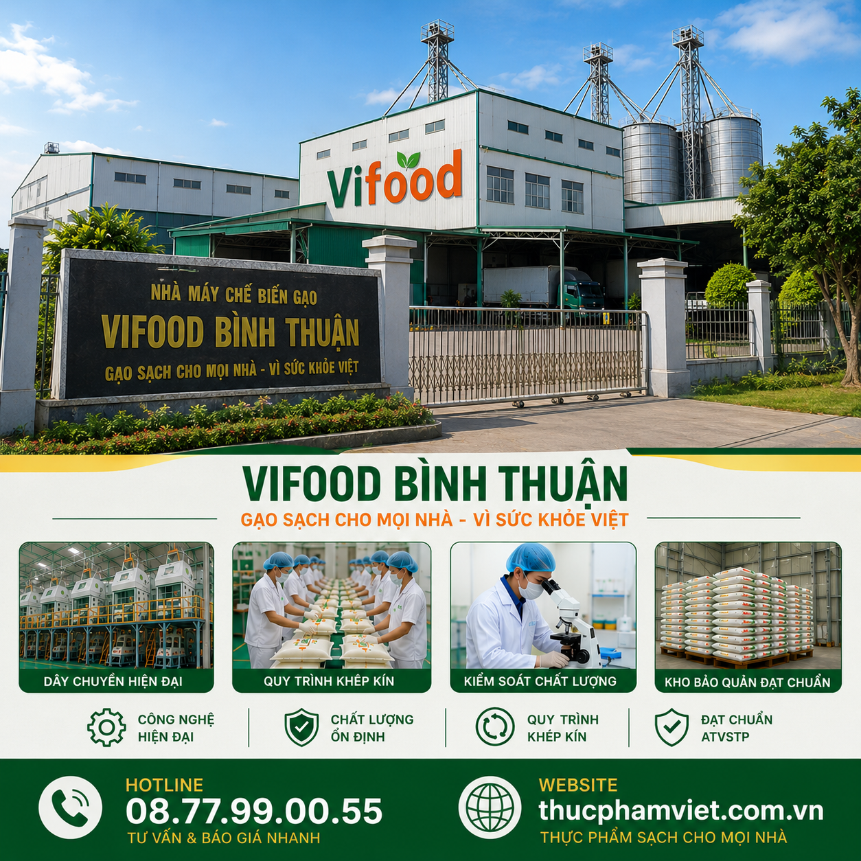 Nhà Máy Gạo VIFOOD Tại Bình Thuận 🌾 Gạo Sạch – Giá Sỉ – Giao Nhanh