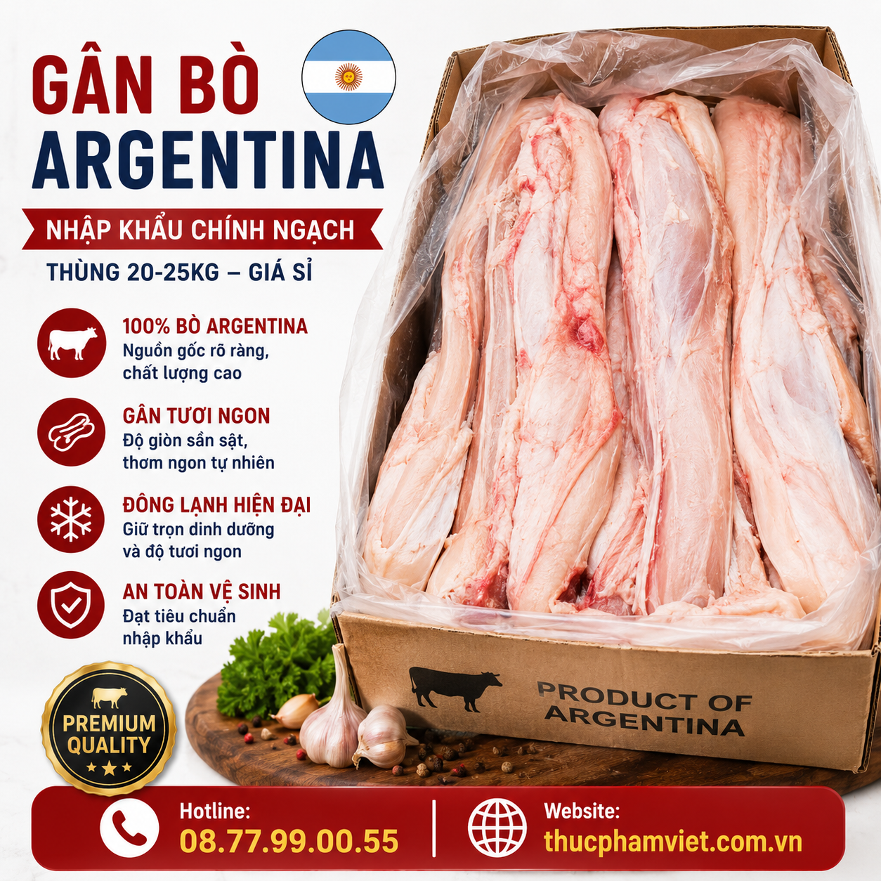 Gân bò nhập khẩu Argentina thùng 20-25kg