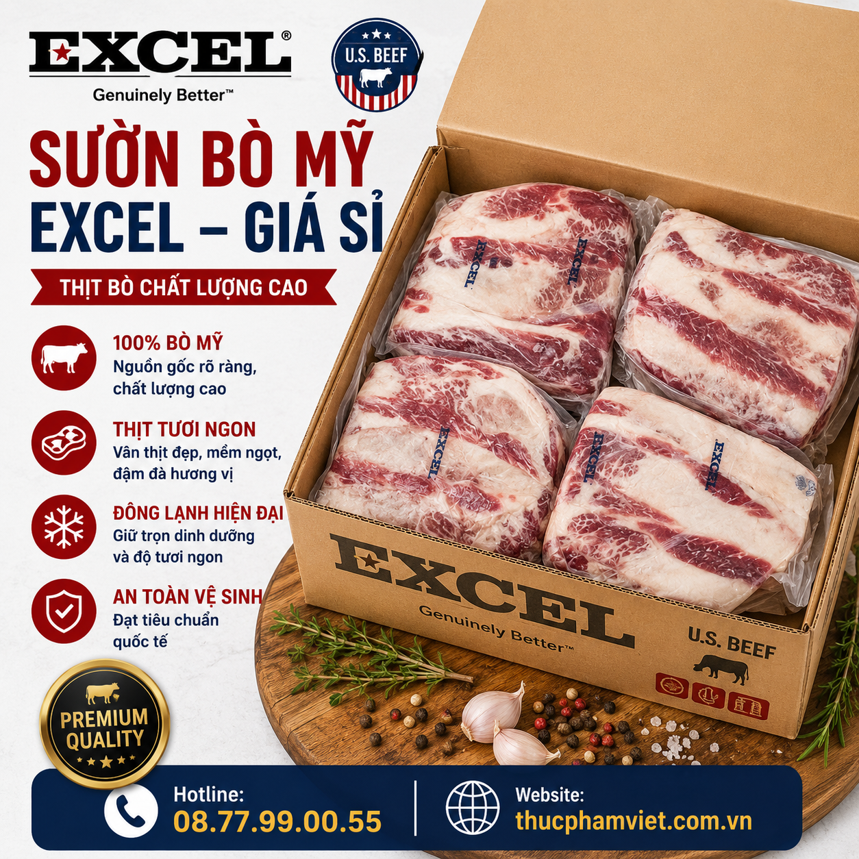 Sườn Bò Mỹ Excel nhập khẩu thùng 20kg