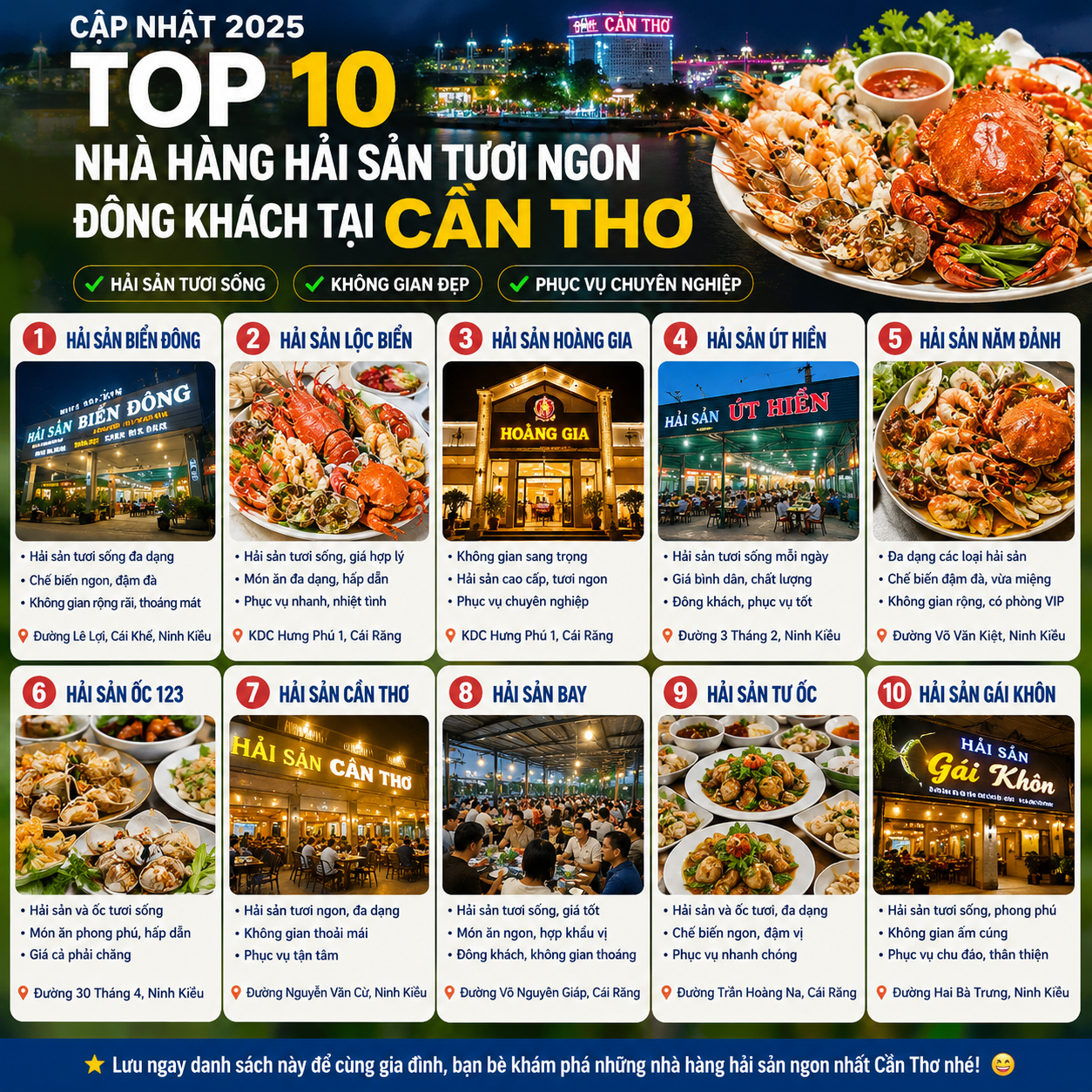 Cập nhật 2025 Top 10 nhà hàng hải sản tươi ngon đông khách tại Cần Thơ