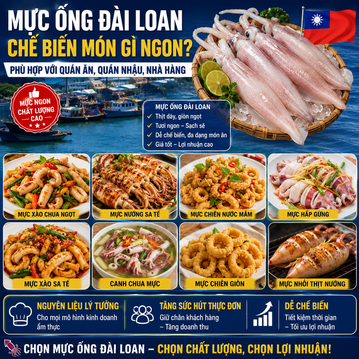 Mực Ống Đài Loan Chế Biến Món Gì Ngon Phù Hợp Với Quán Ăn, Quán Nhậu, Nhà Hàng