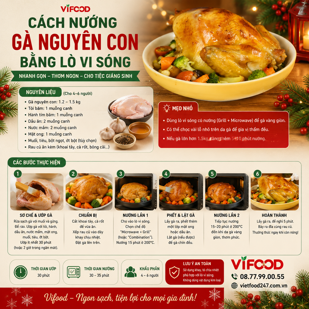 Cách Nướng Gà Nguyên Con Bằng Lò Vi Sóng Nhanh Gọn Cho Tiệc Giáng Sinh